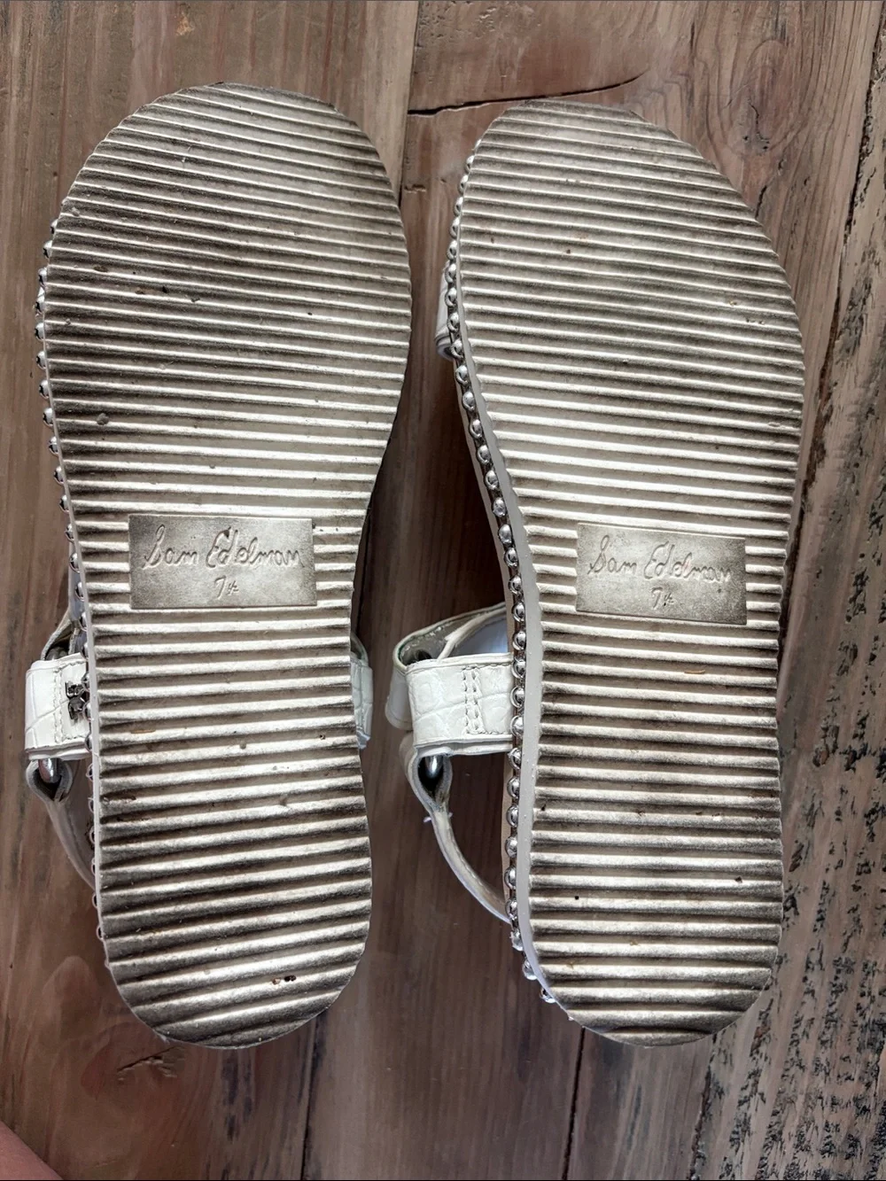 Sam Edelman White Croc-Embossed T-Strap Sandals
